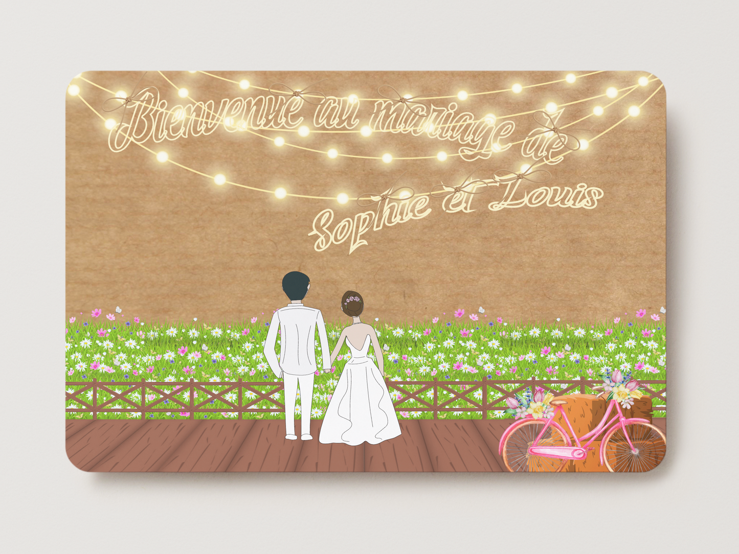 Faire-part de Mariage – Modèle " Guinguette & Kraft fleuri "