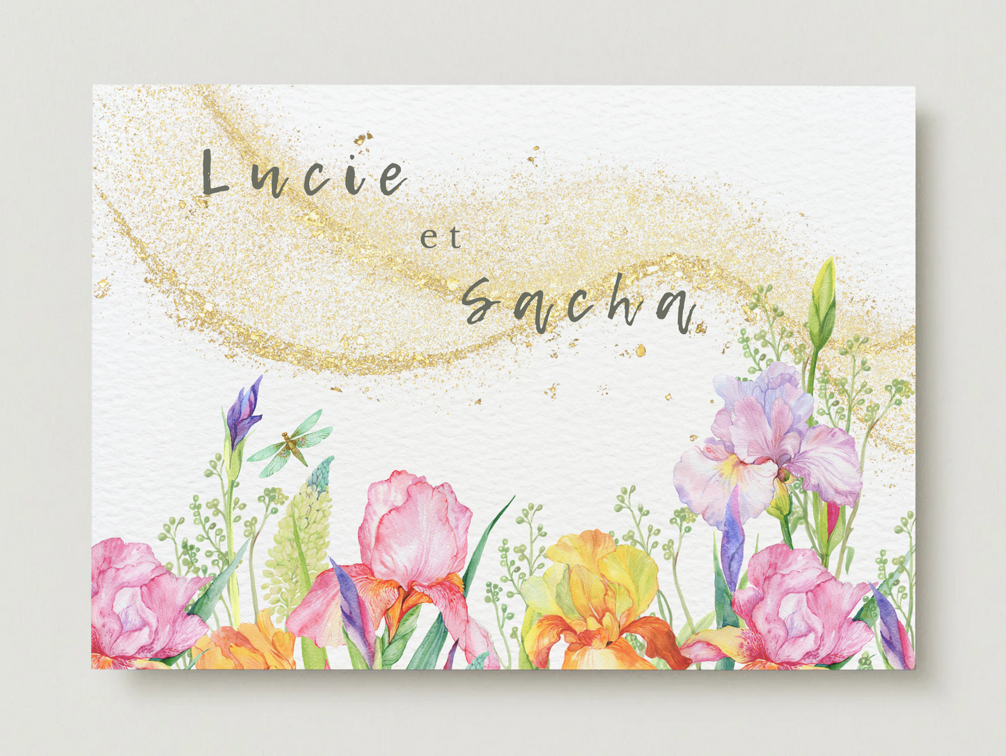 Faire-part de Mariage – Modèle "Or et Fleurs Aquarelles"
