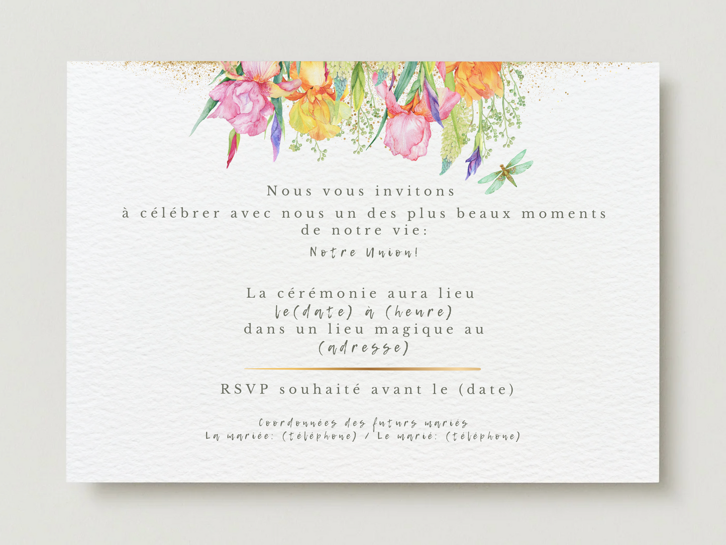 Faire-part de Mariage – Modèle "Or et Fleurs Aquarelles"