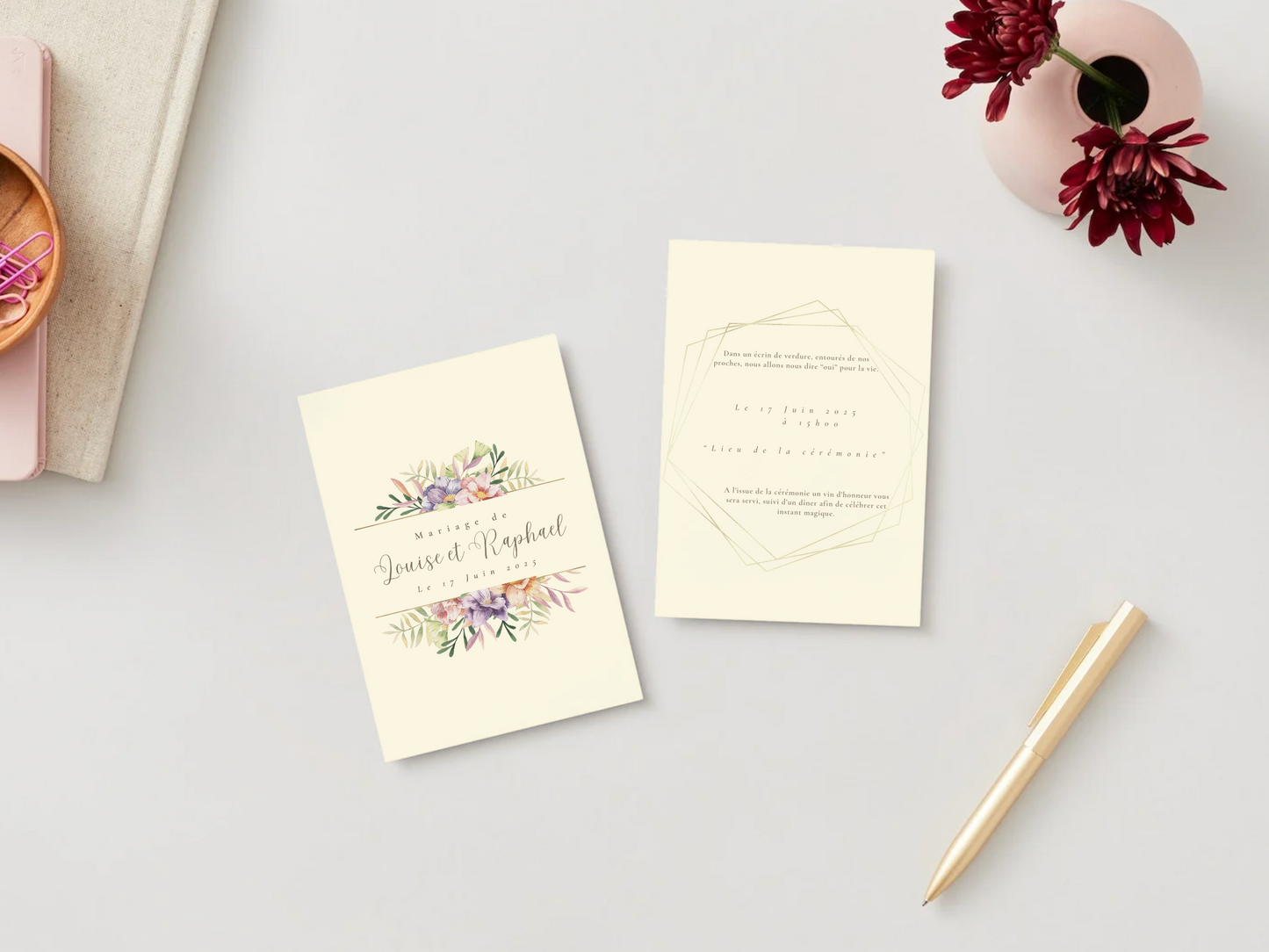 Faire-part de Mariage – Modèle " Élégance florale beige "