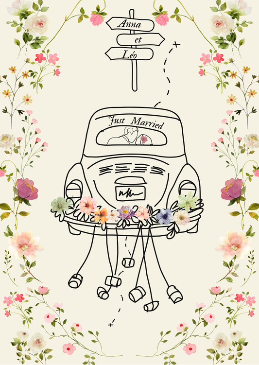 Faire-part de Mariage – Modèle " Just Married & Fleurs Sauvages "
