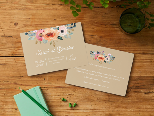Faire-part de Mariage – Modèle " Aquarelle Terracotta & Fleurs sauvages "