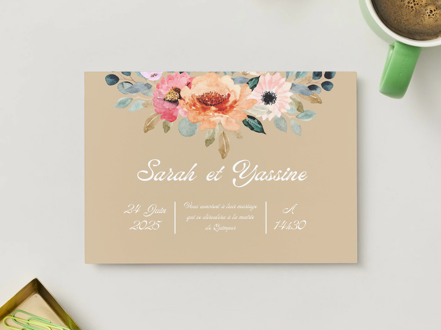 Faire-part de Mariage – Modèle " Aquarelle Terracotta & Fleurs sauvages "