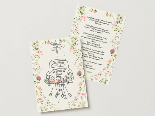 Faire-part de Mariage – Modèle " Just Married & Fleurs Sauvages "