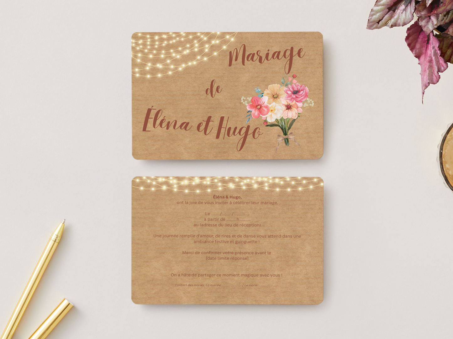 Faire-part de Mariage – Modèle " Bouquet Champêtre & Lumières "