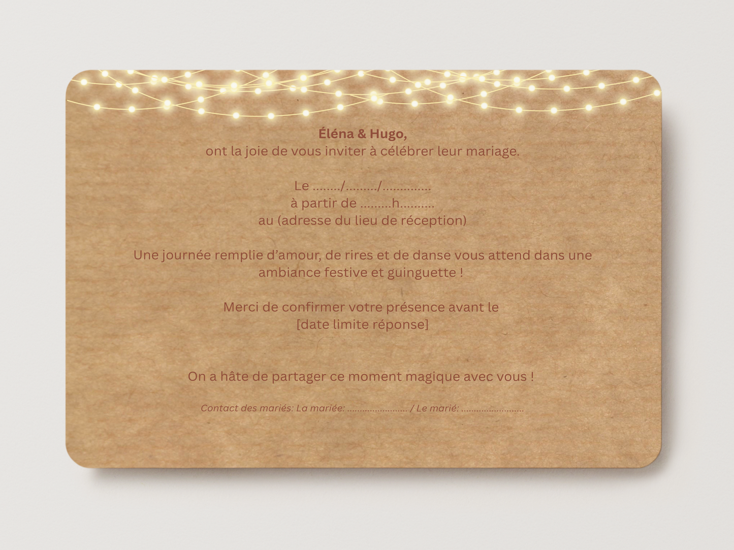 Faire-part de Mariage – Modèle " Bouquet Champêtre & Lumières "