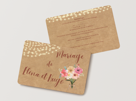 Faire-part de Mariage – Modèle " Bouquet Champêtre & Lumières "