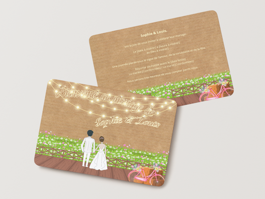 Faire-part de Mariage – Modèle " Guinguette & Kraft fleuri "
