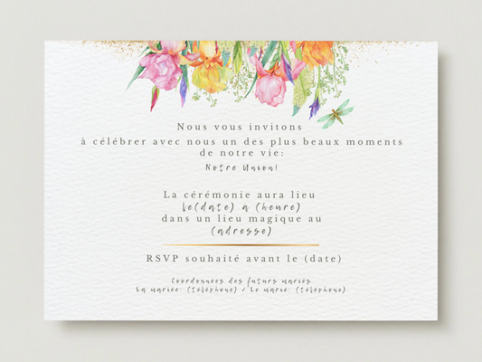 Faire-part de Mariage – Modèle "Or et Fleurs Aquarelles"