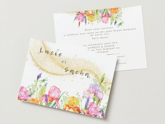 Faire-part de Mariage – Modèle "Or et Fleurs Aquarelles"